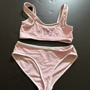 PacSun Kids 2 Piece Bathing suit. Size X-Large (12) Pink With Rhinestones